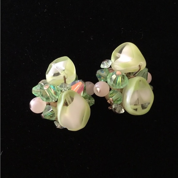 Vendome Set unsigned uranium slice art glass peridot crystal necklace Earrings - Picture 10 of 11